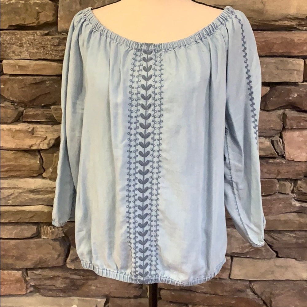 Denim off the shoulder blouse